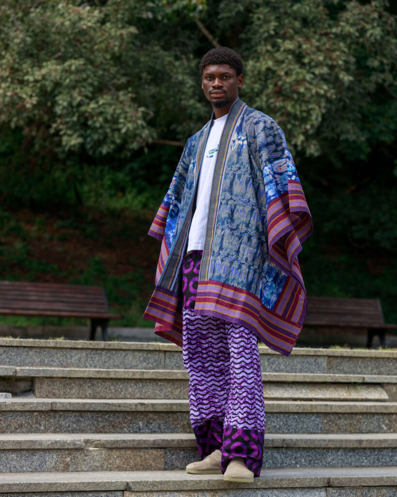Nigerian men's Agbada in hand dyed Adire fabric
