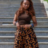 Model wearing high waisted Ankara shorts