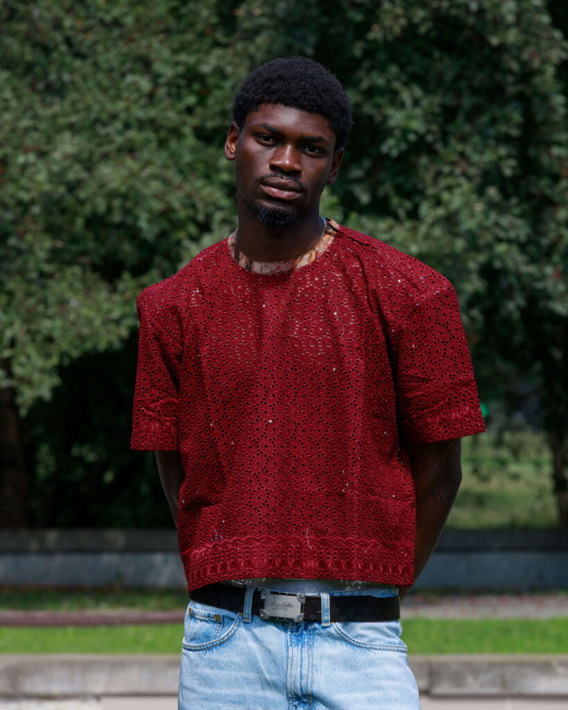 Nigeria Dry Lace crop top with wide sleeves