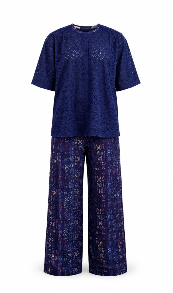 Adire co-ord set with Dry Lace crop top