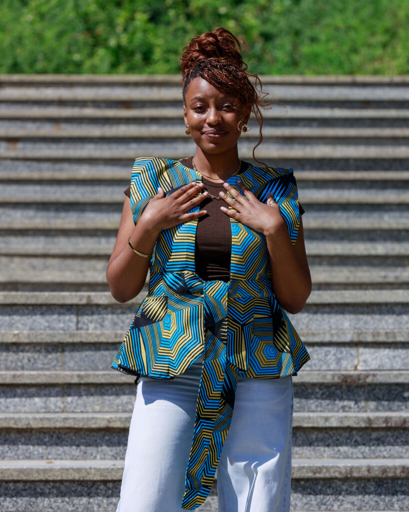 Women's Ankara peplum top styled with jeans