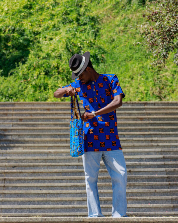 Man wearing a Nigerian Ankara Emeka tunic
