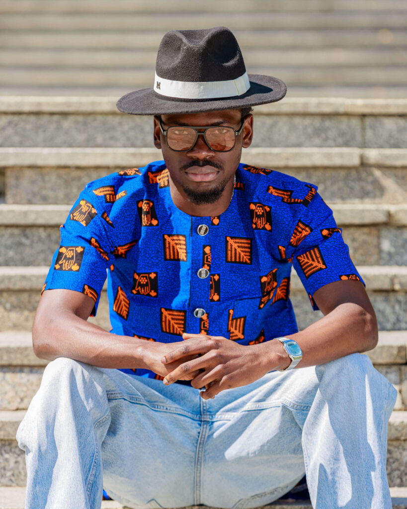 Men's Ankara tunic styled with jeans
