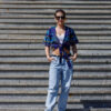 Woman wearing a tie front Ankara crop shirt