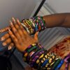 Stack of colourful Ankara fabric bracelets