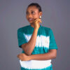 Model wearing BINTA Adire football jersey